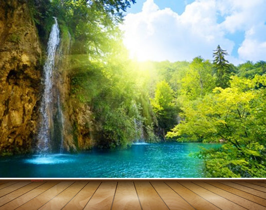 Avikalp MWZ2510 Waterfalls Trees Pond River Lake Water Clouds Sunlight HD Wallpaper