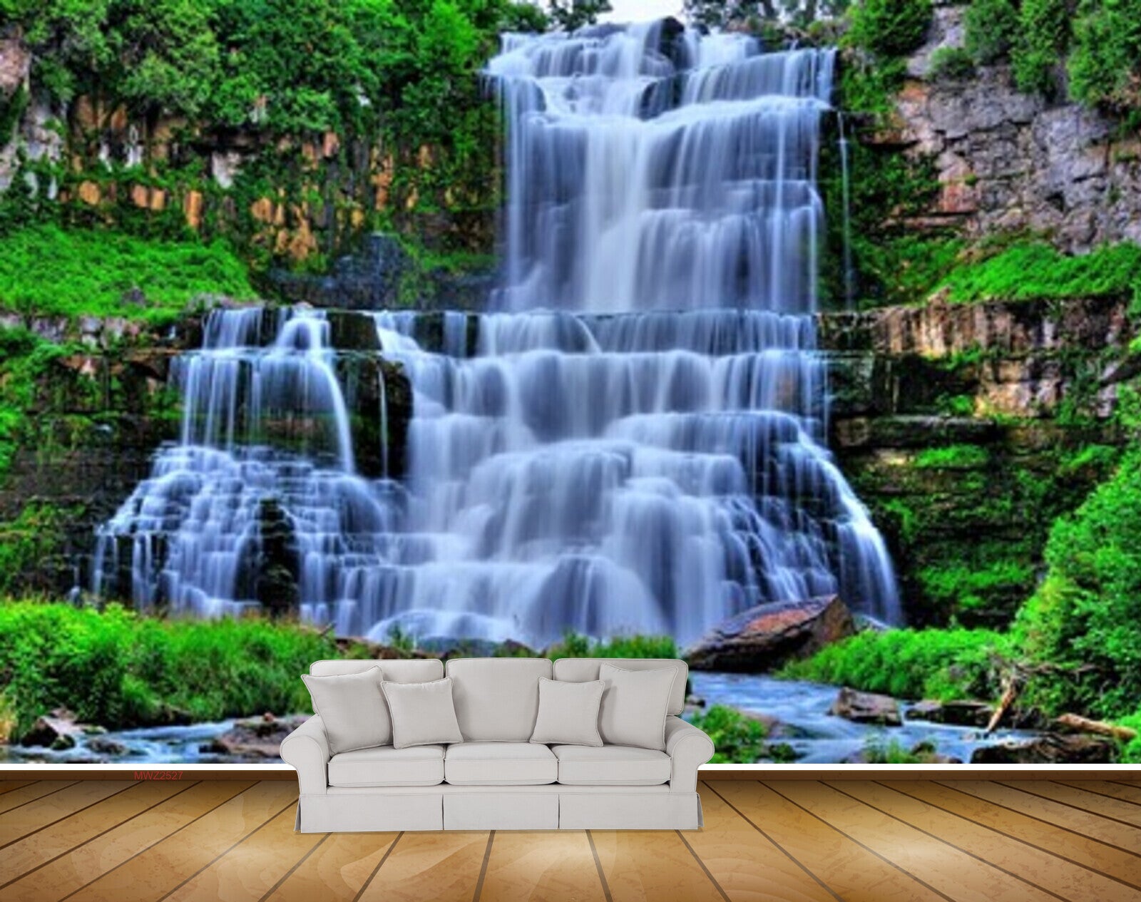 Avikalp MWZ2527 Waterfalls Trees Stones Grass Pond River Lake Water HD Wallpaper