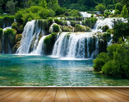 Avikalp MWZ2539 Mountains Waterfalls Trees River Pond Water HD Wallpaper