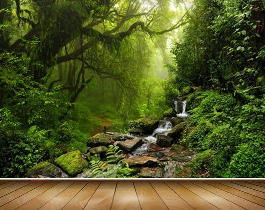 Avikalp MWZ2549 Trees Grass Leaves Waterfalls Stones Forest HD Wallpaper