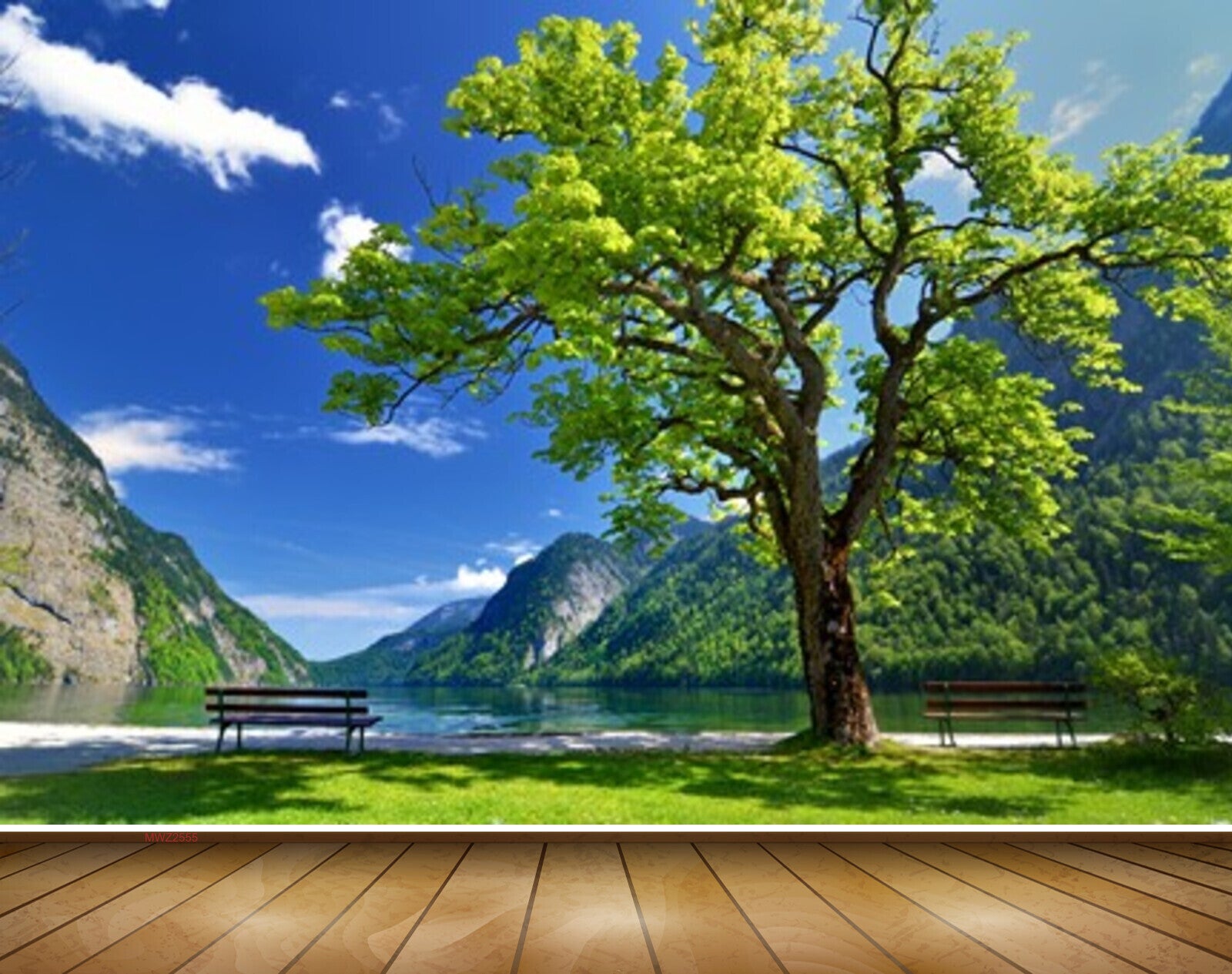 Avikalp MWZ2555 Clouds Trees Chair Mountains Bench Pond River Lake Water Grass HD Wallpaper