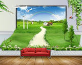 Avikalp MWZ2560 Rainbow Trees Birds Houses Sun Grass Garden Plants Wooden HD Wallpaper