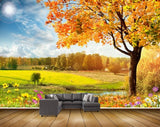 Avikalp MWZ2565 Orange Leaves Trees Flowers Sun Clouds Grass River Pond Water HD Wallpaper