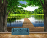 Avikalp MWZ2571 Trees River Wooden Bridge Lake Grass Leaves HD Wallpaper