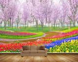 Avikalp MWZ2574 Purple Red Pink Flowers Trees Deers Garden HD Wallpaper