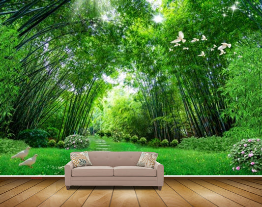 Avikalp MWZ2583 Bamboo Trees Grass Plants Birds Garden Flowers HD Wallpaper