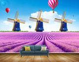 Avikalp MWZ2597 Purple Flowers Plants Air Ballon Windmill Clouds Birds HD Wallpaper