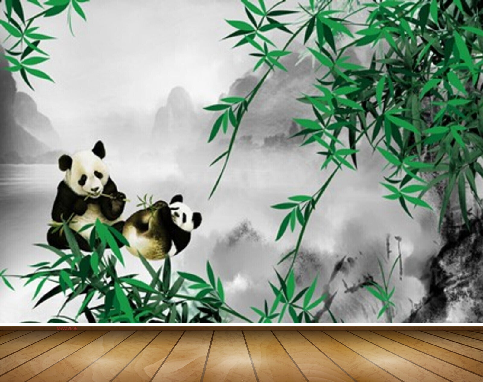 Avikalp MWZ2625 Pandas Trees Leaves Clouds Mountains River Water HD Wallpaper