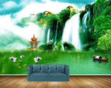 Avikalp MWZ2657 Waterfalls Cranes Boat River Lake Water Clouds HD Wallpaper