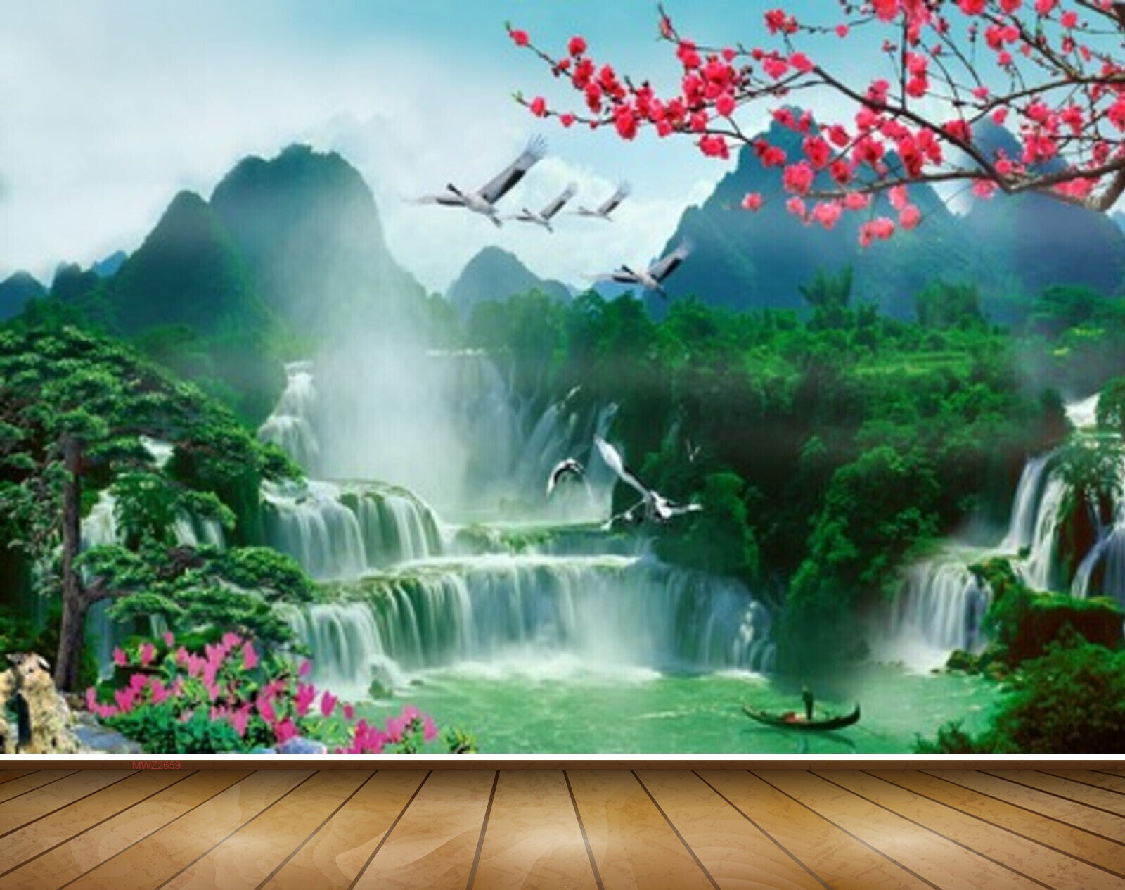 Avikalp MWZ2659 Mountains Waterfalls Trees Birds Flowers Carnes Boat P – Avikalp  International - 3D Wallpapers