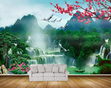 Avikalp MWZ2659 Mountains Waterfalls Trees Birds Flowers Carnes Boat Plants River Water HD Wallpaper