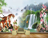 Avikalp MWZ2668 Tigers Waterfalls Birds Pink Flowers Trees Butterfliee Mountains River Lake Water Leaves HD Wallpaper