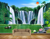 Avikalp MWZ2671 Sun Waterfalls Trees Boat Cranes Plants Leaves River Lake Water HD Wallpaper