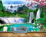 Avikalp MWZ2675 Waterfalls Pink White Flowers Boat Birds Mountains Clouds River Lake Water HD Wallpaper