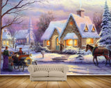 Avikalp MWZ2690 House Tree Horse People Bullockcart Road Window Light Snow Painting HD Wallpaper