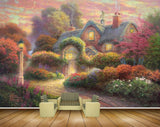 Avikalp MWZ2705 Trees House Green Red Yellow Pruple Orange Pink Flowers Sky Lamps Road HD Wallpaper