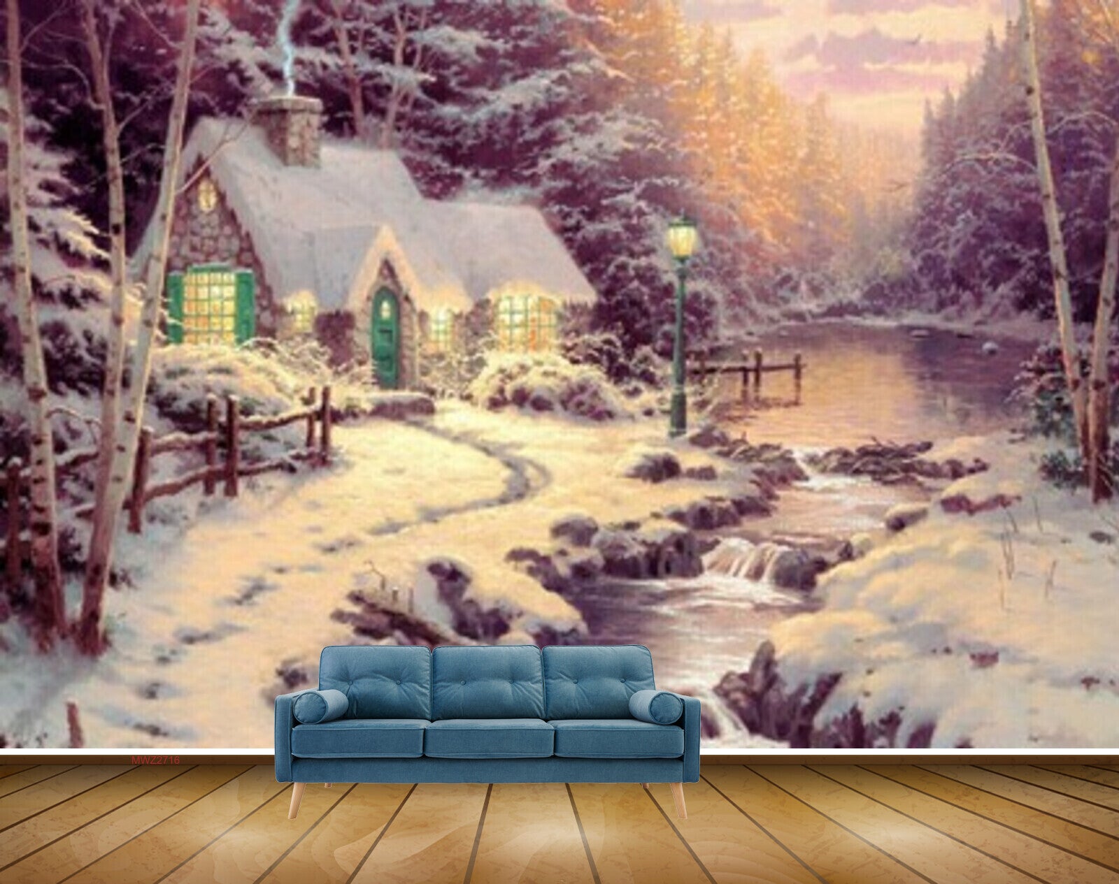 Avikalp MWZ2716 Houses Snows Trees River Pond Water Lamps Stones Painting HD Wallpaper