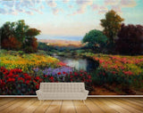 Avikalp MWZ2722 Clouds Trees River Pond Water Orange Red Yellow Flowers Trees Painting HD Wallpaper