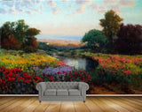 Avikalp MWZ2722 Clouds Trees River Pond Water Orange Red Yellow Flowers Trees Painting HD Wallpaper