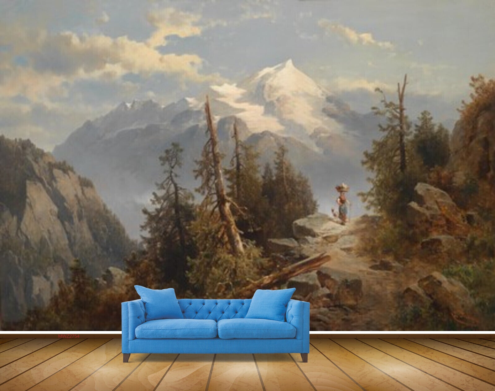 Avikalp MWZ2754 Clouds Mountains Trees Lady Stones Painting HD Wallpaper