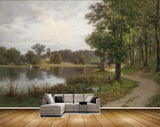 Avikalp MWZ2765 River Lake Water Trees Clouds Grass Road Painting HD Wallpaper