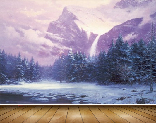 Avikalp MWZ2771 Sky Clouds Trees Purple Mountains Snow River Pond Water Painting HD Wallpaper