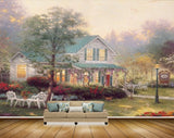 Avikalp MWZ2842 Trees Houses Dogs Cat Table Chairs Lamps Clouds Grass Garden Flowers Lamps Painting HD Wallpaper