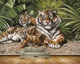 Avikalp MWZ2848 Tigers Animals Family Leaves Stones Plants Painting HD Wallpaper