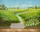 Avikalp MWZ2854 Clouds Trees Grass Sunflowers Lake RIver Pond Water Painting HD Wallpaper