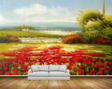 Avikalp MWZ2866 Clouds Grass Trees Red Flowers Plants Painting HD Wallpaper