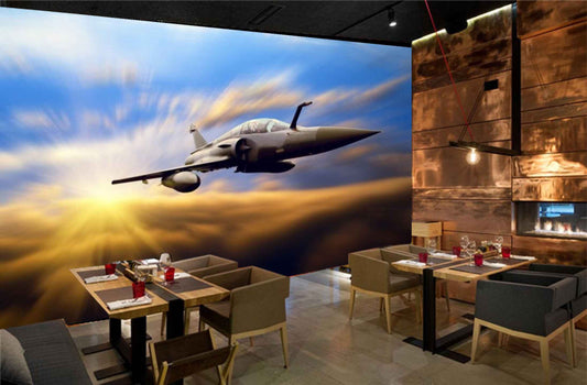 Avikalp MWZ2971 Sky Fighter Plane Clouds HD Wallpaper for Cafe Restaurant