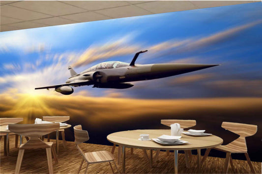 Avikalp MWZ2971 Sky Fighter Plane Clouds HD Wallpaper for Cafe Restaurant