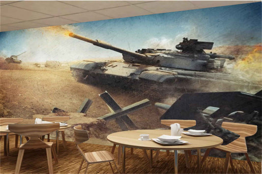 Avikalp MWZ2972 Military Tank Sandy Soil HD Wallpaper for Cafe Restaurant