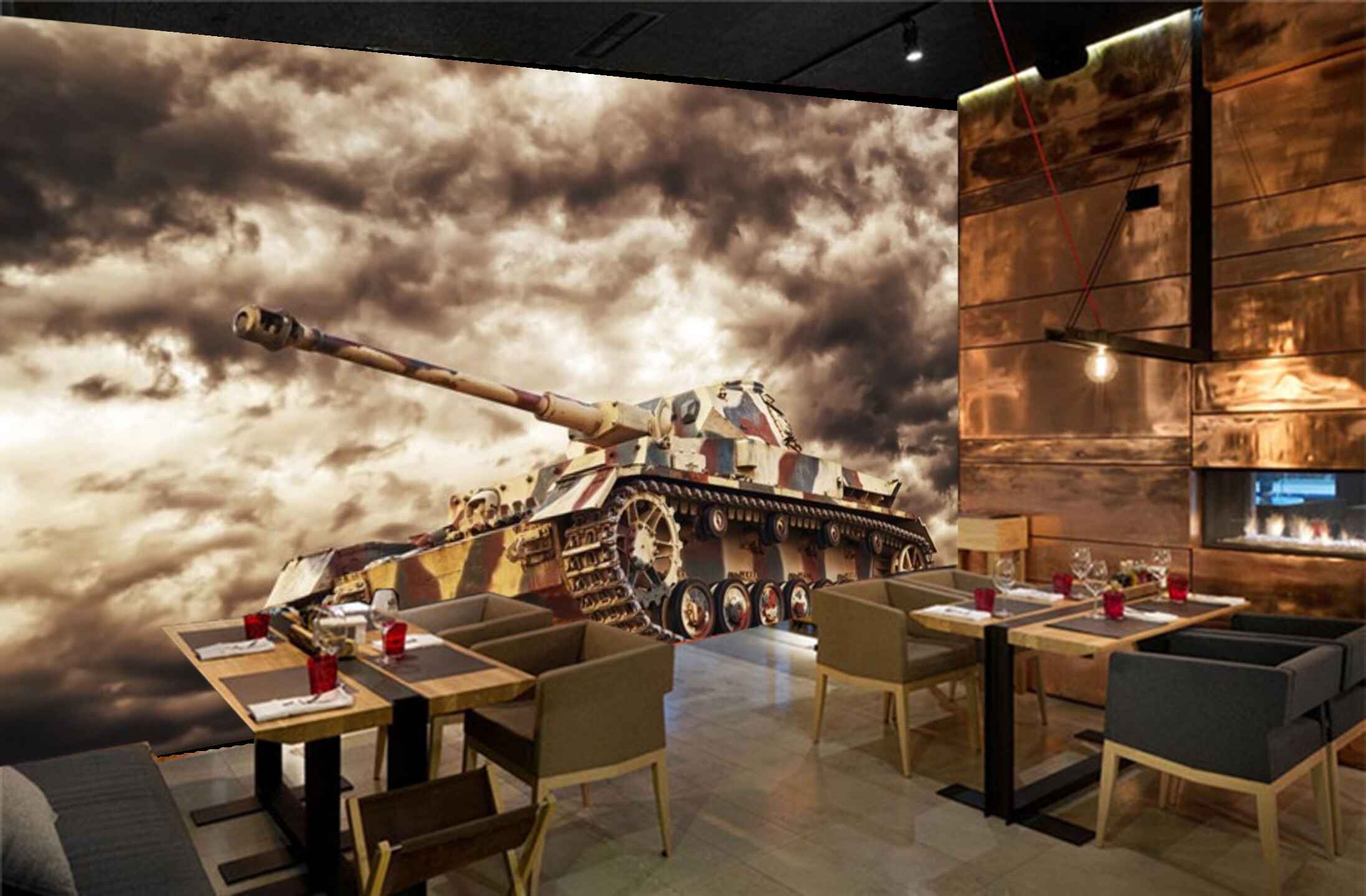 Avikalp MWZ2973 Clouds Fighter Tank HD Wallpaper for Cafe Restaurant