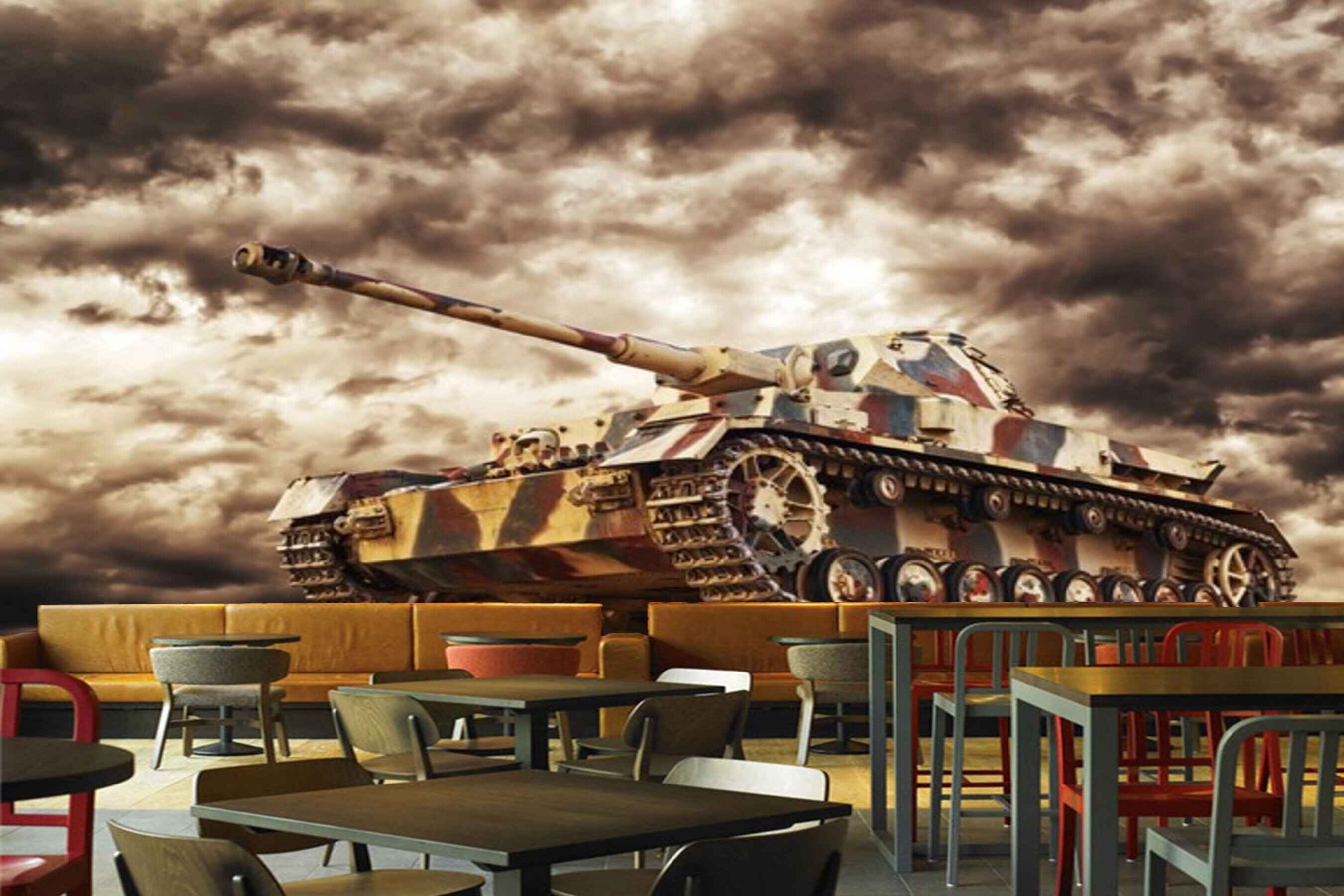 Avikalp MWZ2973 Clouds Fighter Tank HD Wallpaper for Cafe Restaurant