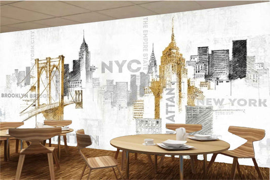 Avikalp MWZ2980 Newyork Architecture HD Wallpaper for Cafe Restaurant