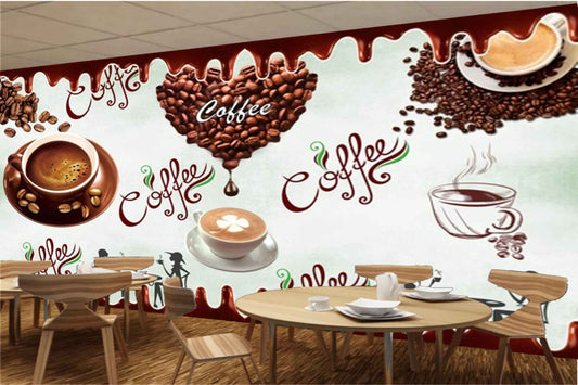 Avikalp MWZ2983 Coffee Beans Cups Saucers HD Wallpaper for Cafe Restaurant