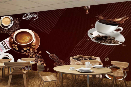 Avikalp MWZ2990 Coffee Beans Powder Cups HD Wallpaper for Cafe Restaurant