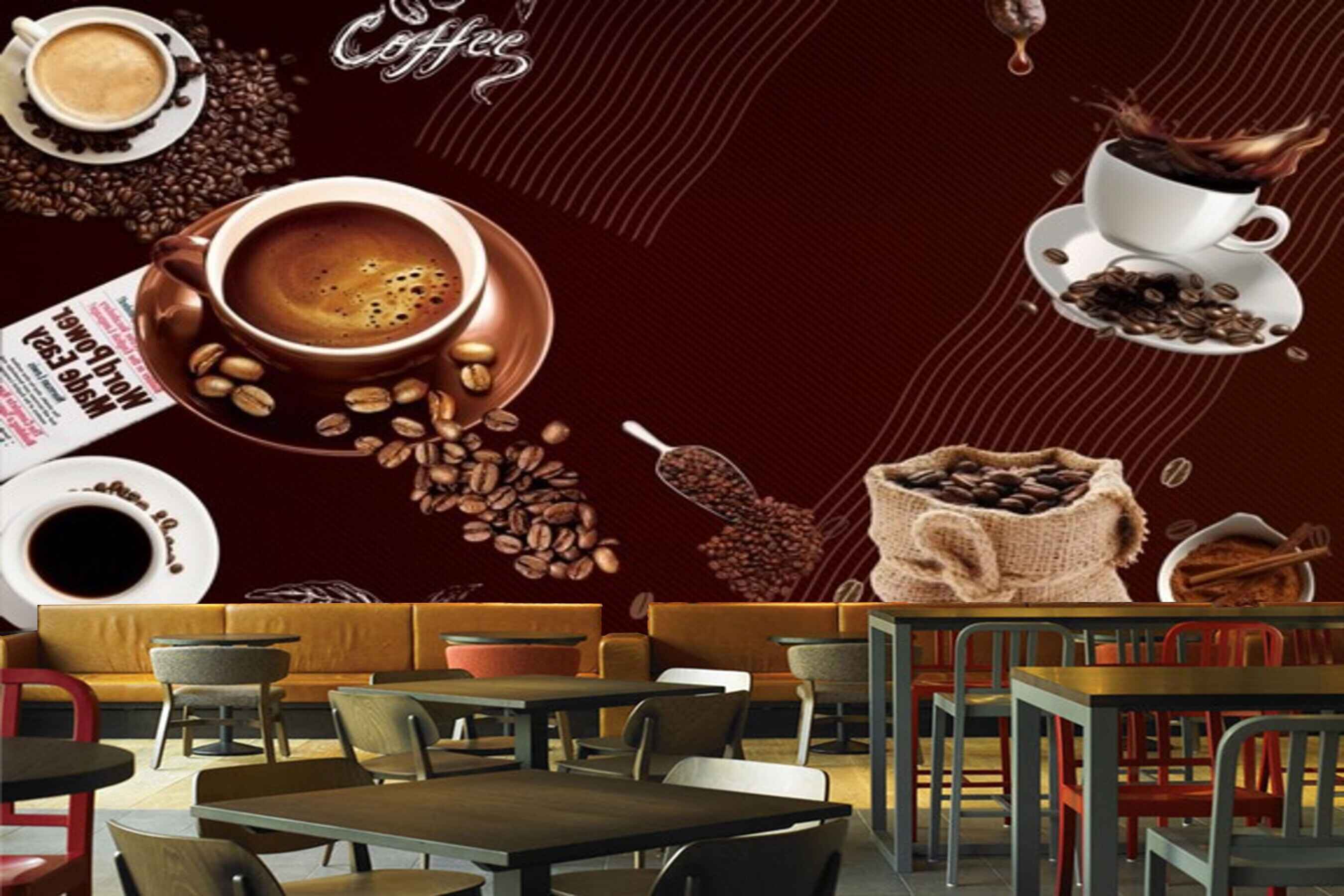 Avikalp MWZ2990 Coffee Beans Powder Cups HD Wallpaper for Cafe Restaurant