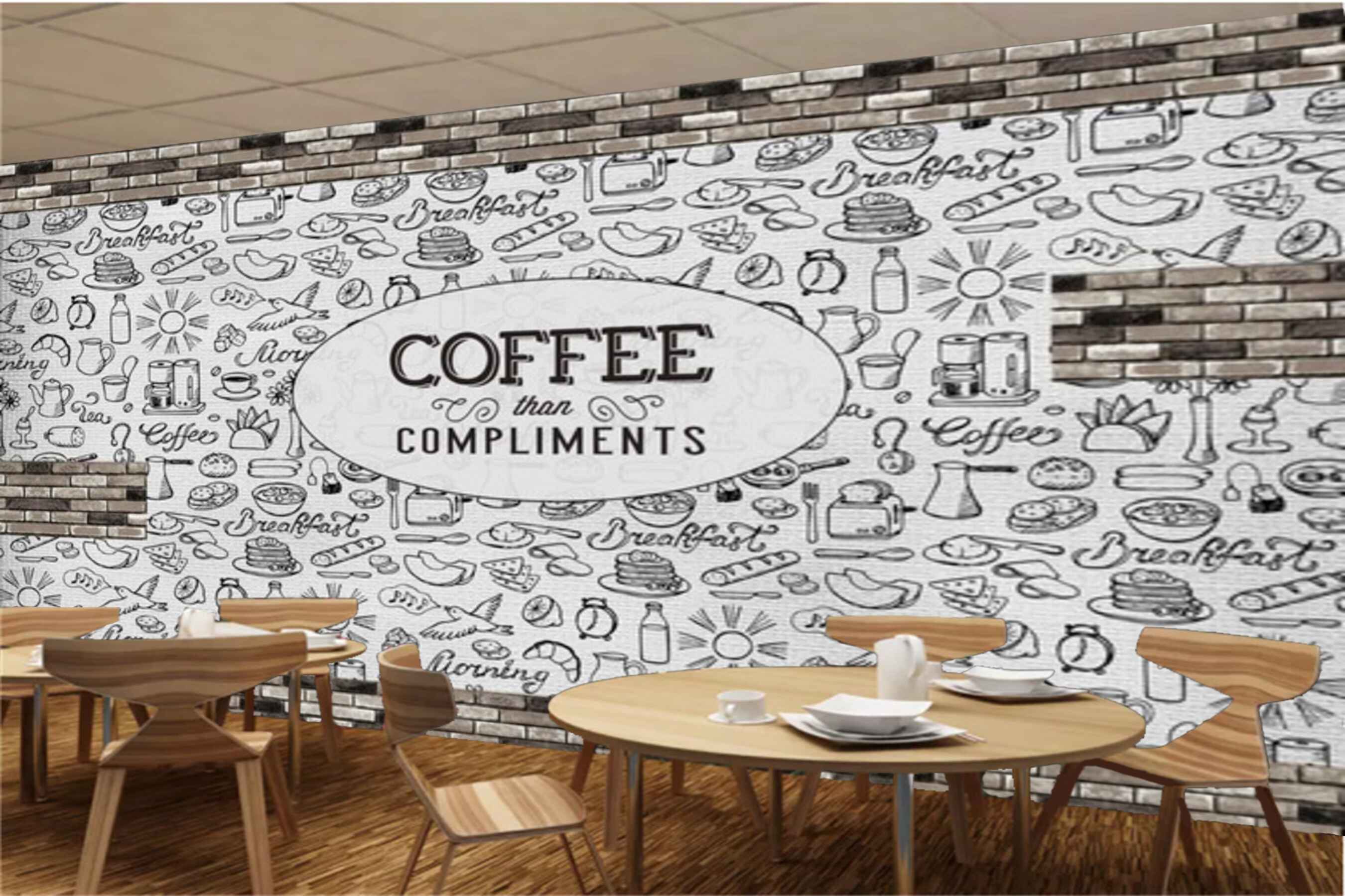 Avikalp MWZ2993 Coffee Doodle Art HD Wallpaper for Cafe Restaurant