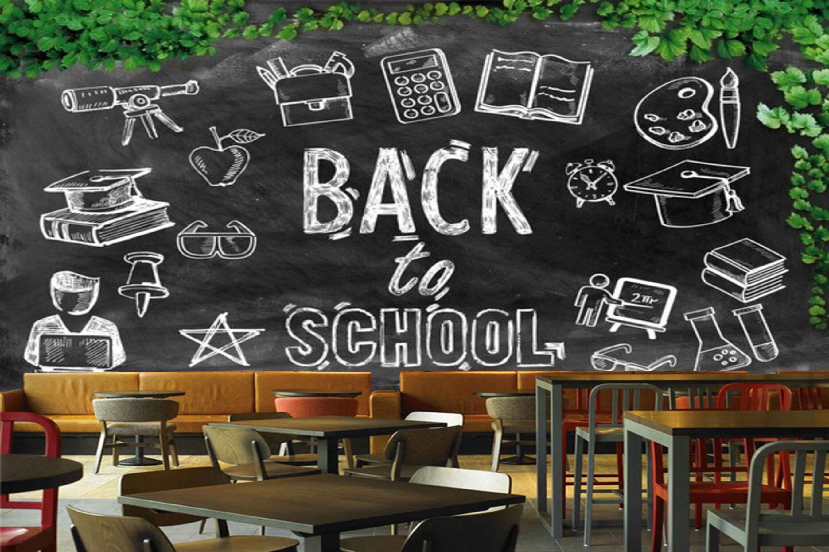 Avikalp MWZ2996 Back To School Leaves Doodle Art HD Wallpaper for Cafe Restaurant