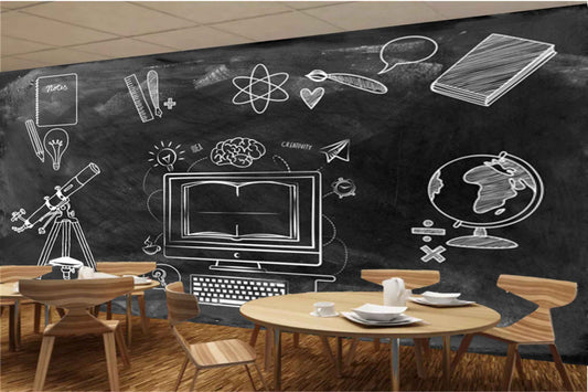 Avikalp MWZ2997 Black Board Chalk Computer Books HD Wallpaper for Cafe Restaurant