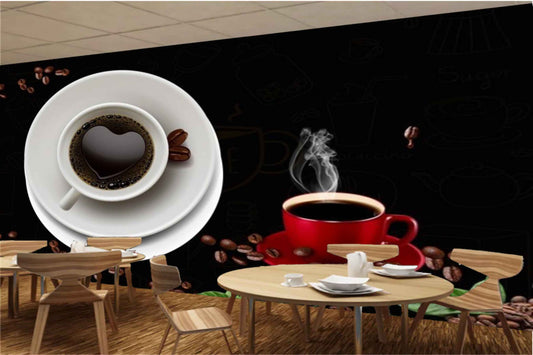 Avikalp MWZ3001 Cup Saucer Coffee Beans Leaves HD Wallpaper for Cafe Restaurant