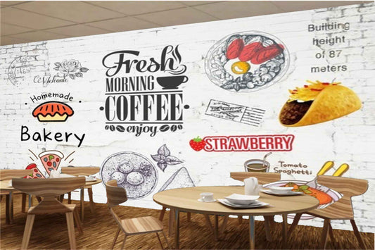 Avikalp MWZ3002 Bakery Coffee Pizza Strawberry HD Wallpaper for Cafe Restaurant