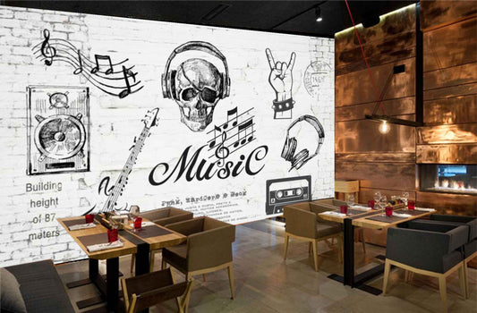 Avikalp MWZ3006 Music Guitar Headphones Skull HD Wallpaper for Cafe Restaurant