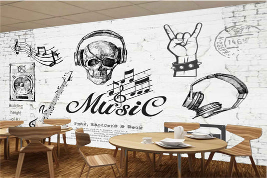 Avikalp MWZ3006 Music Guitar Headphones Skull HD Wallpaper for Cafe Restaurant