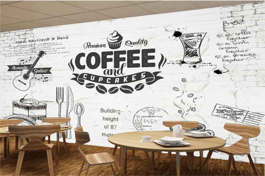 Avikalp MWZ3008 Coffee Cupcake Spoons Guitar HD Wallpaper for Cafe Restaurant