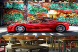 Avikalp MWZ3012 Red Car Doodle Road HD Wallpaper for Cafe Restaurant