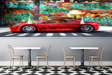 Avikalp MWZ3012 Red Car Doodle Road HD Wallpaper for Cafe Restaurant