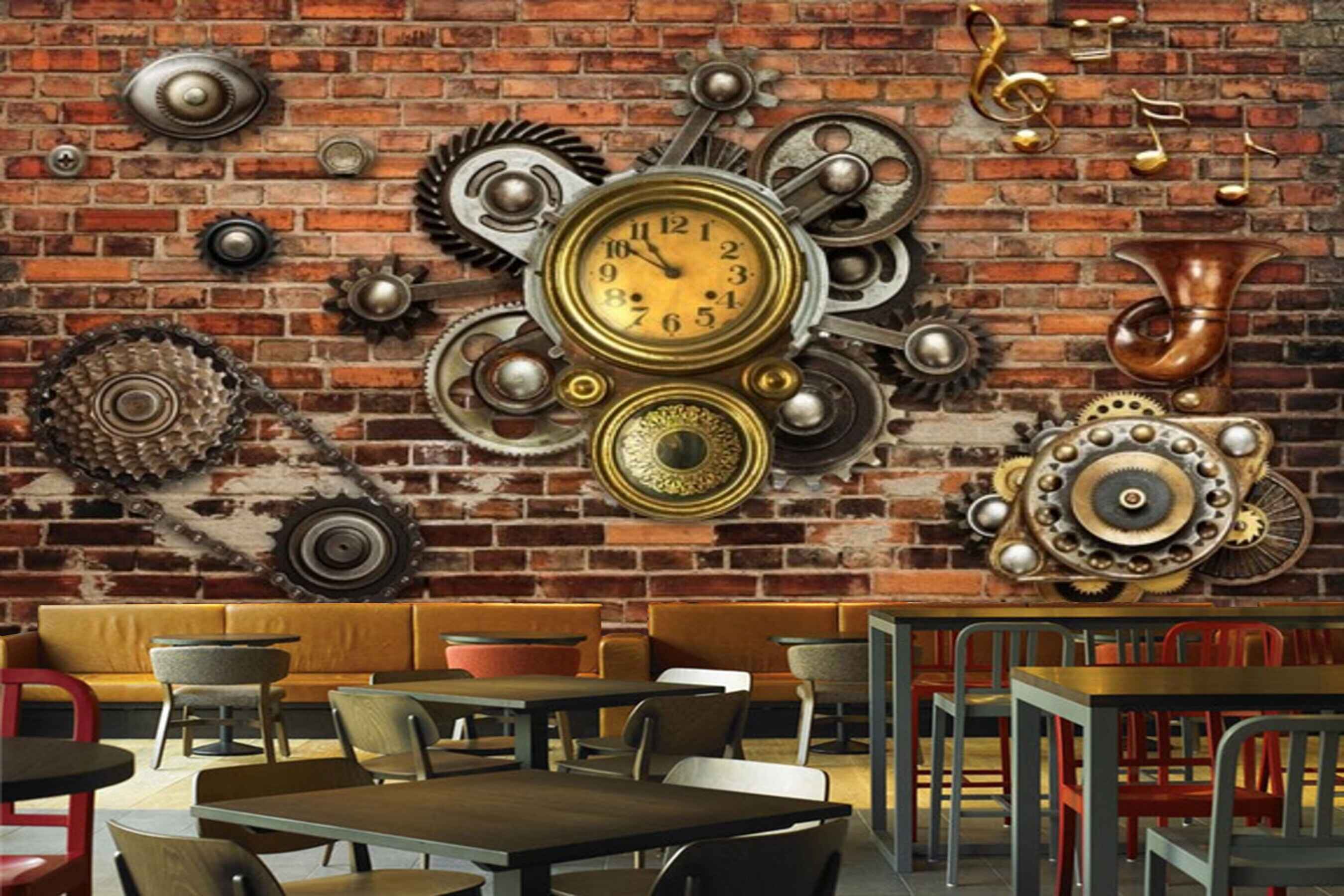 Avikalp MWZ3015 Clock Music Architect HD Wallpaper for Cafe Restaurant